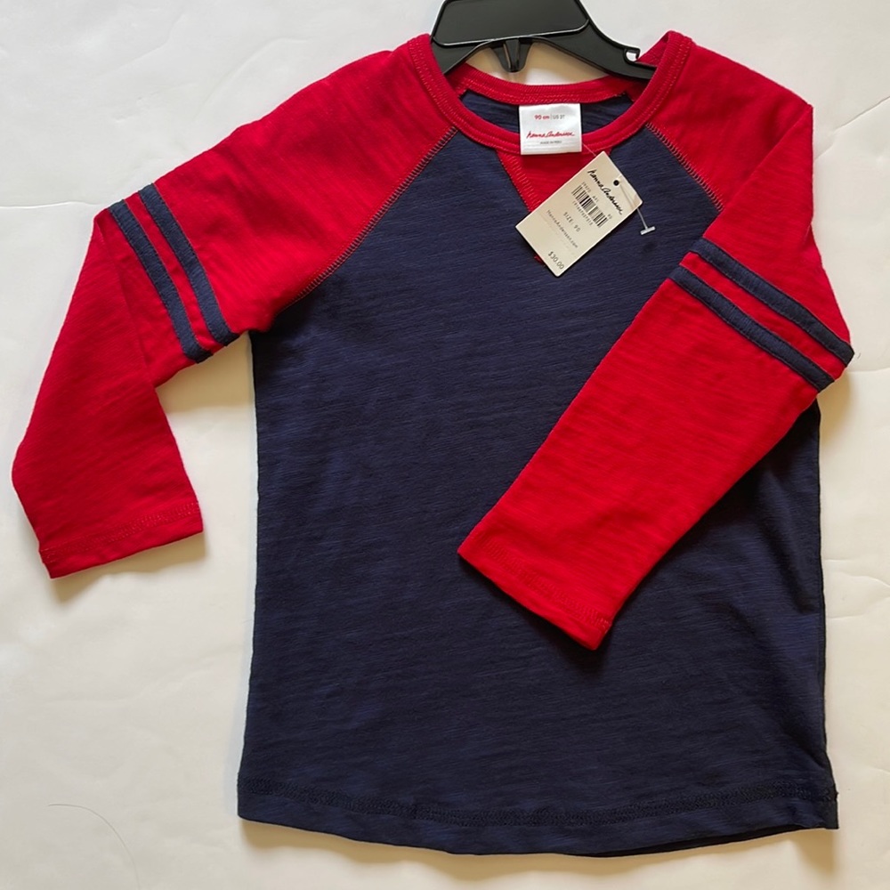 NWT Hanna Anderson Long Sleeve Knit red navy 3T